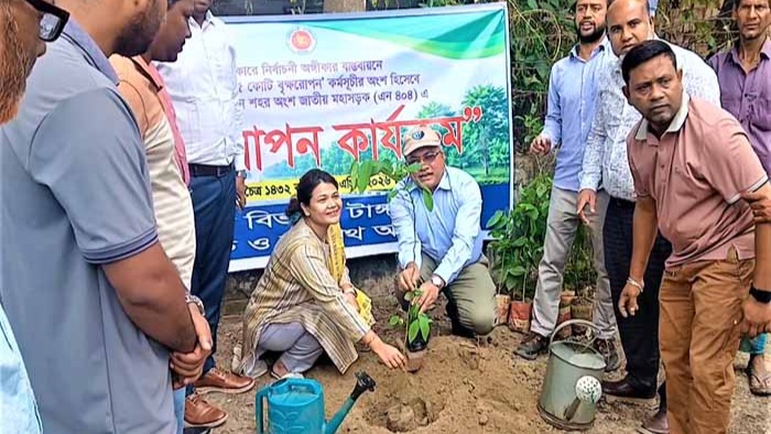 টাঙ্গাইলের মহাসড়কে সোনালু-জারুল-নিমের চারা রোপণ